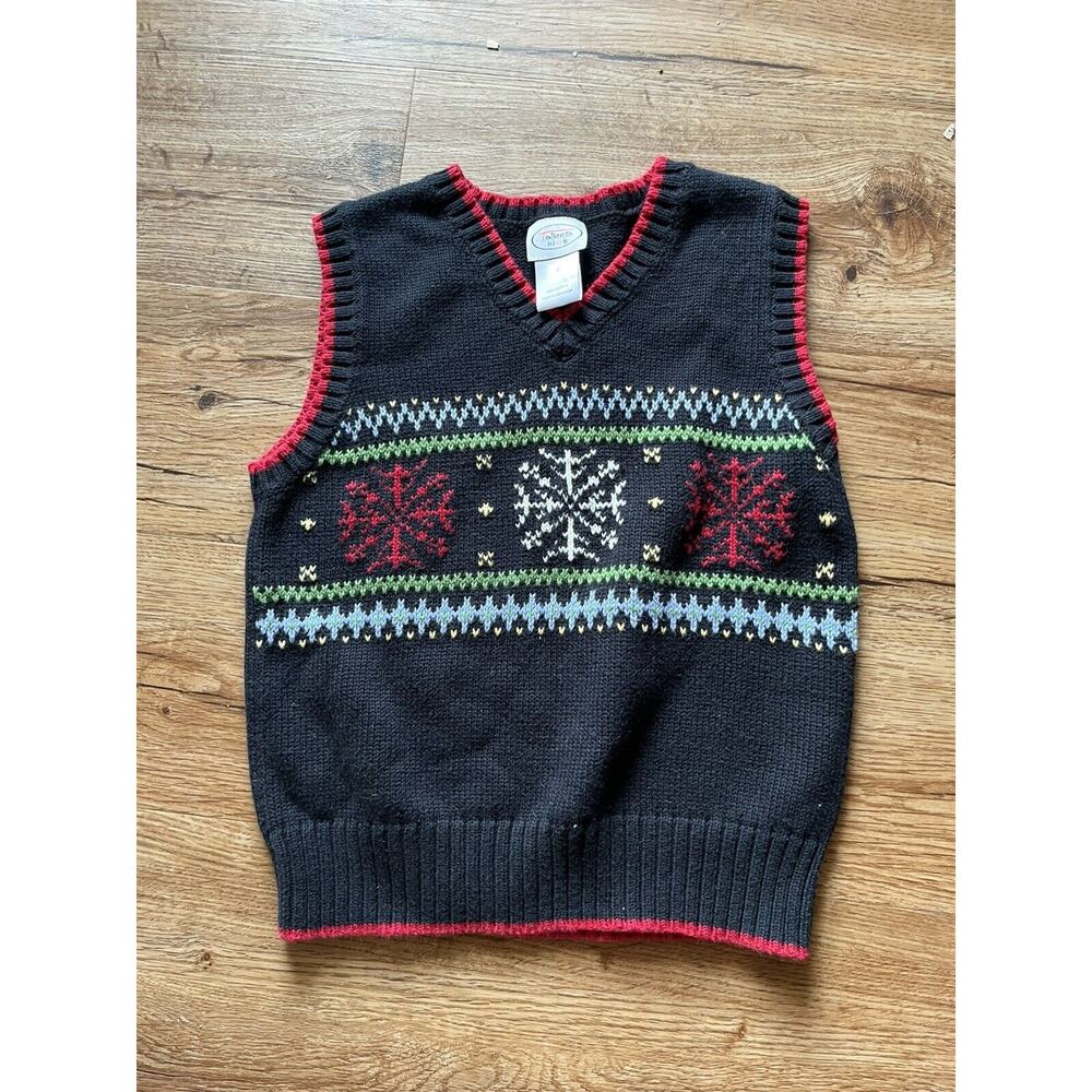 Boys size 4 Talbots Kids Navy Blue Holiday Sweater Vest Snowflake Preppy